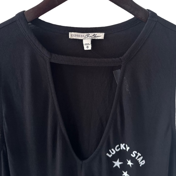 Express Black Cutout Front Lucky Star Graphic Print Tank Top Size Medium - Picture 3 of 6